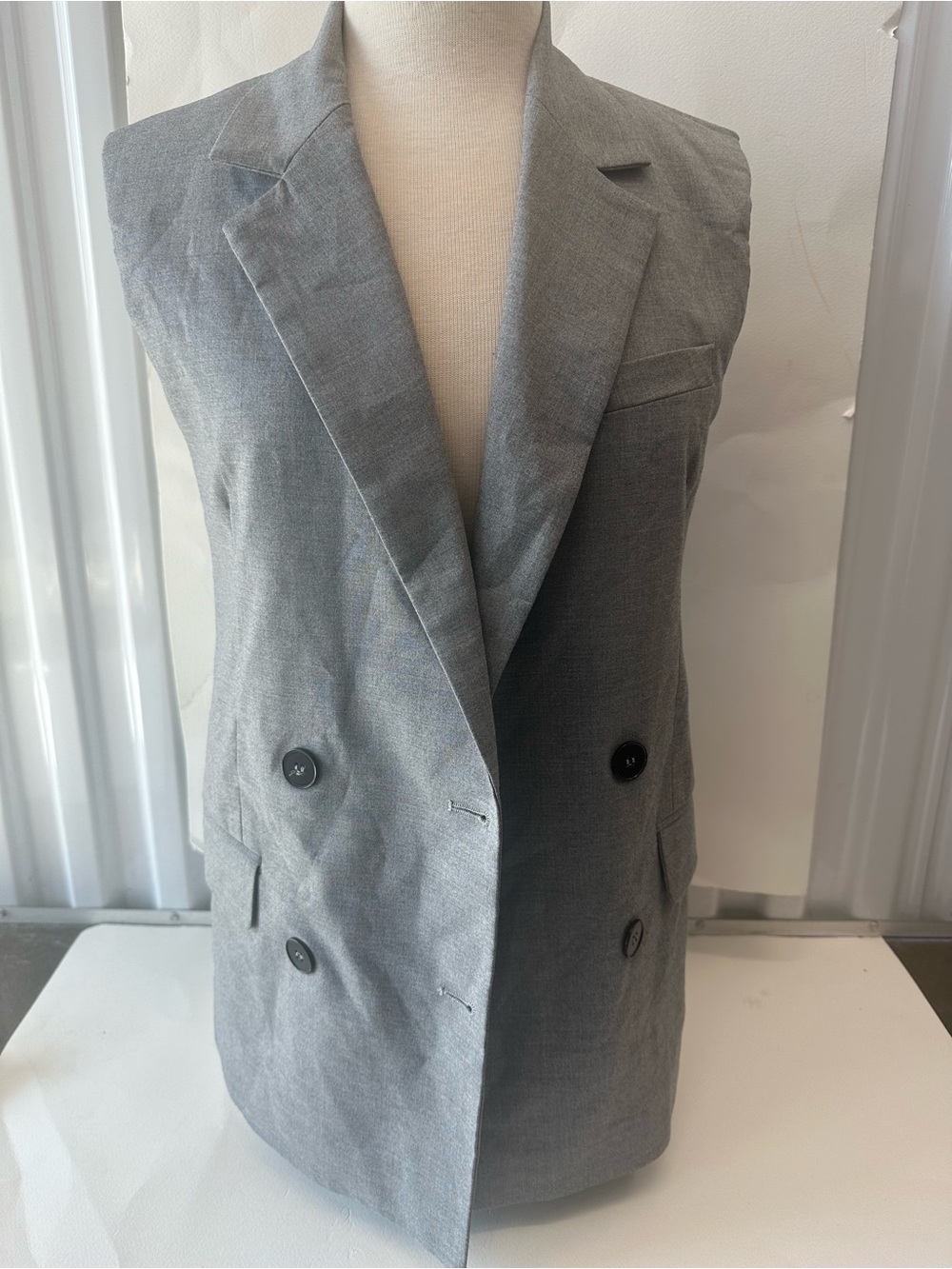 Bershka Gray Double-Breasted Sleeveless Blazer Vest size XS